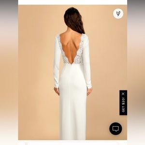 LULUS BRIDAL lace vback long sleeve gown front slit NWOT